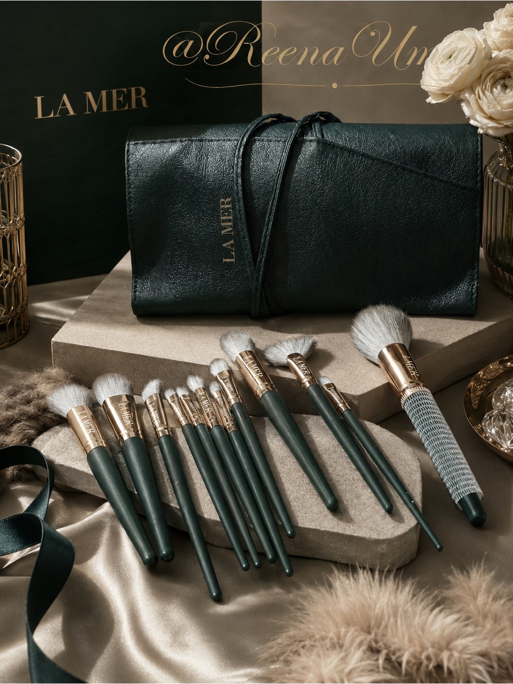 Luxury 14-Piece Makeup Brush Set with Roll-Up Case